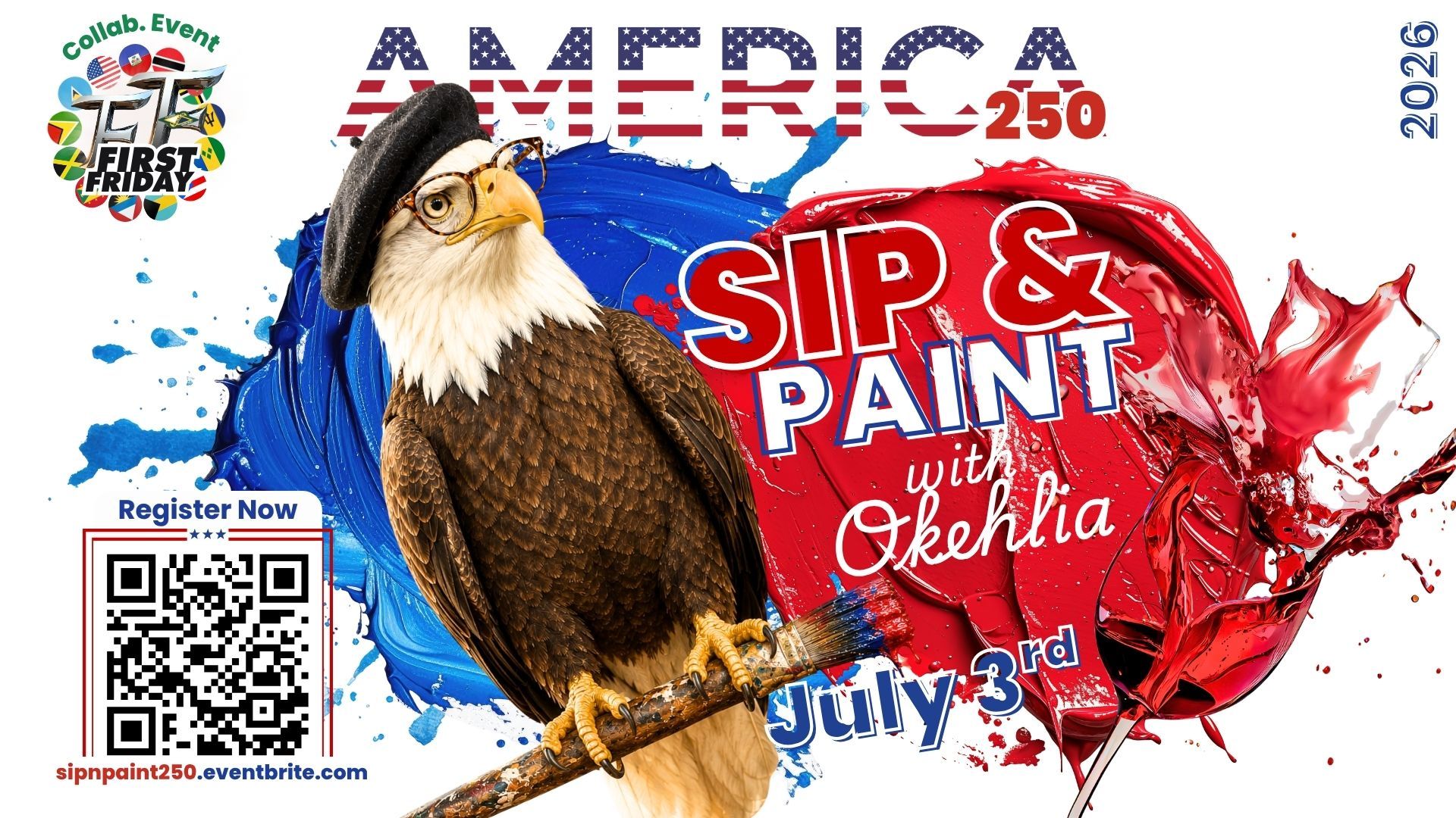 CE - Sip and paint with Okehlia - Celebrate America’s 250th Independence with Art - FIRST FRIDAY thumbnail