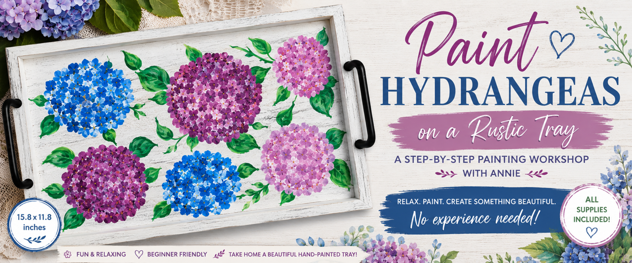 Paint & Sip: Hydrangeas on a Rustic Wood Tray event photo