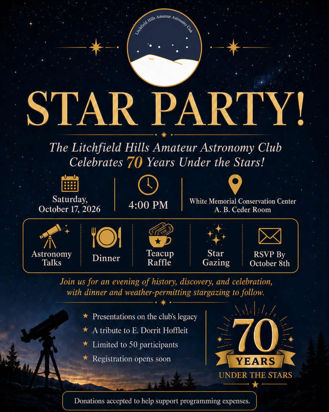 STAR PARTY! The Litchfield Hills Amateur Astronomy Club Celebrates 70 Years Under the Stars! thumbnail